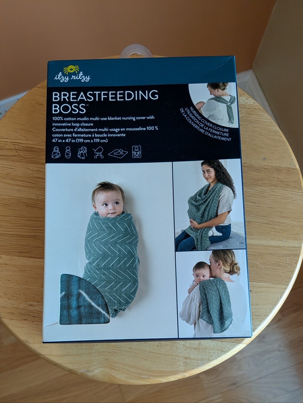 Itzy Ritzy Nursing Cover & Multi-Use Blanket in Teal with White Chevron 47"x47"
